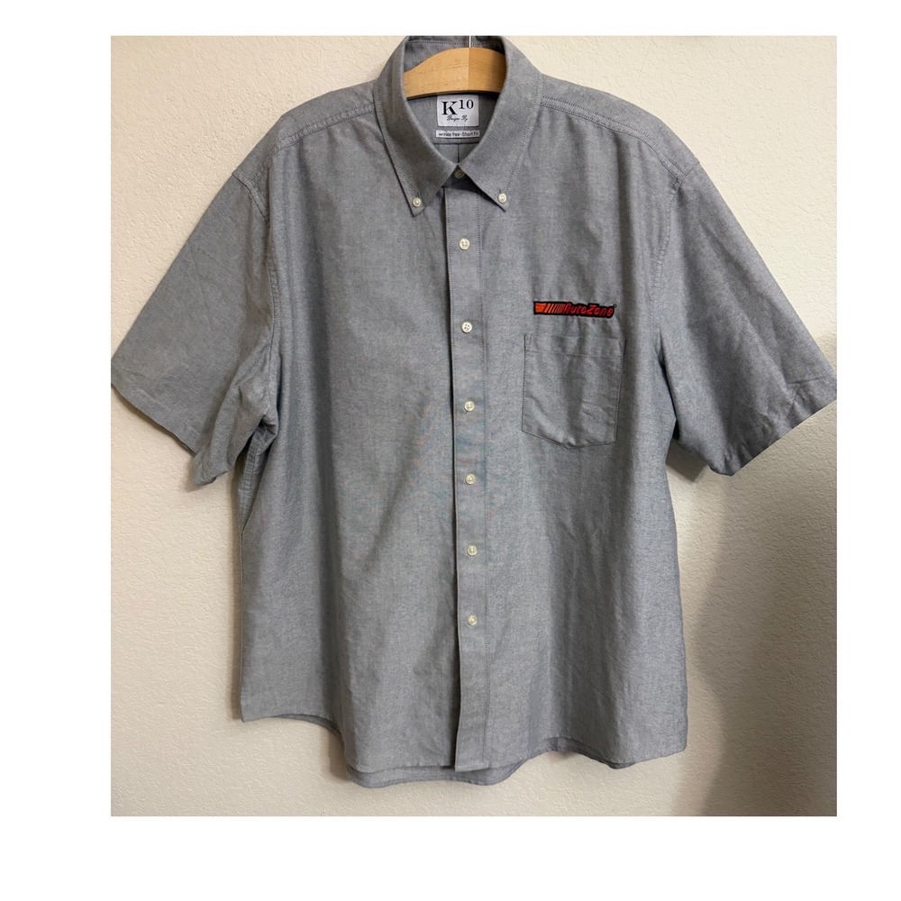 K10 Designs AutoZone Men XL Gray Uniform Wrinkle Free Short Sleeve Oxford Shirt